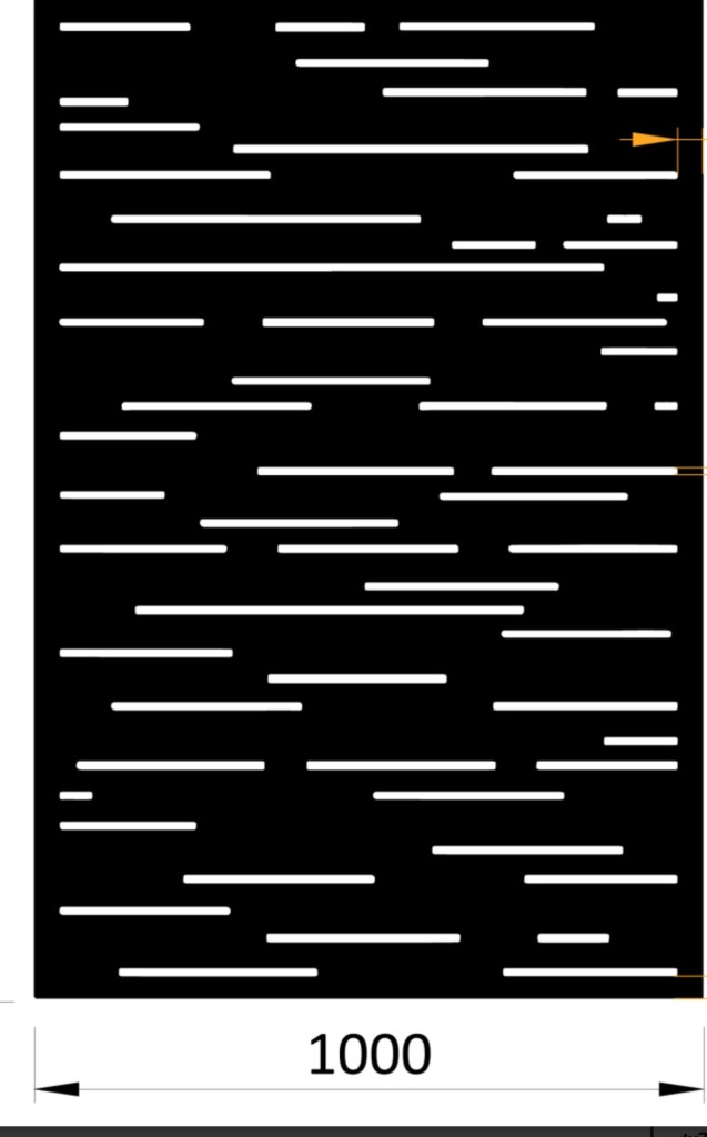Výkres výpalu s rozházenými vodorovnými štěrbinami, šířka 1000 milimetrů